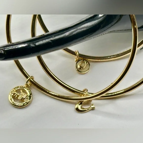Coach Gold Charm Bangle Bracelet Set - Picture 3 of 5